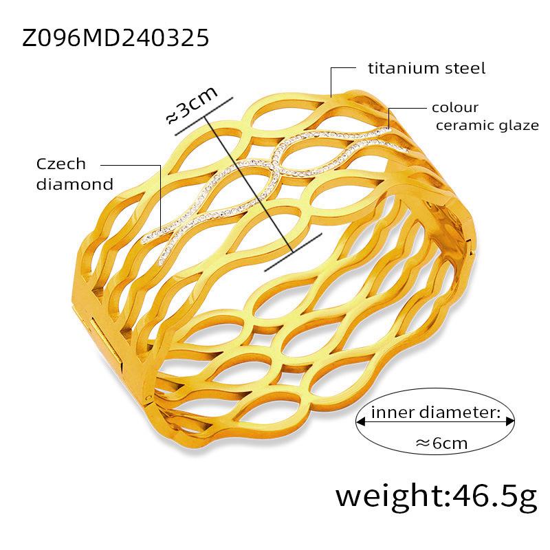 Gold Rhinestone Geometric Multi-layer Titanium Steel Bracelet for Women with Spring Clasp