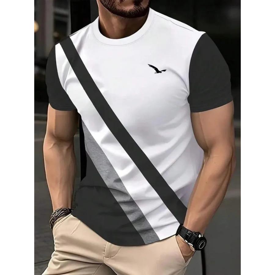 T Shirt for Mens Stripe Print Short Sleeve Top Leisure 3D Casual Fashion Street Polyester Man's T-shirt Tee Shirt Men Vintage Clothing