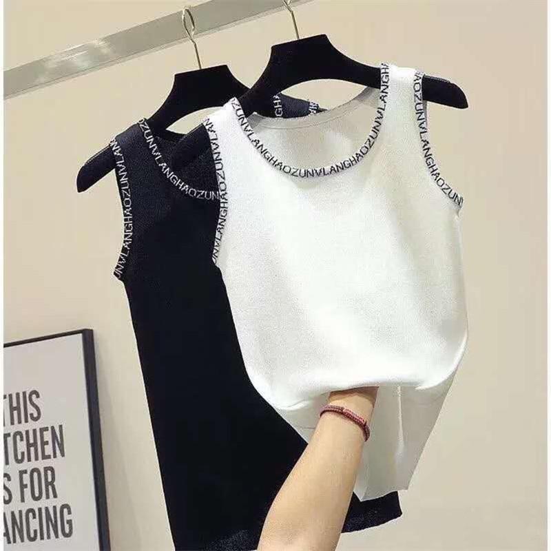

Trendy Letter Jacquard Round Neck Slim Fit Knit Camisole Vest for Women One Size белый