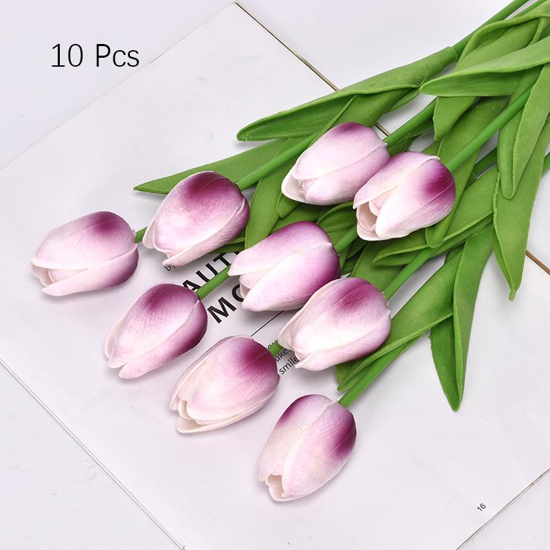 False Artificial 10pc Tulip Flower Fake Pu Real Touch Bouquet Home Wedding Decor