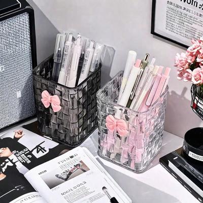 1pc Desktop Pen Holder, Clear Acrylic Desktop Organizer - Pen Holder And Storage Box Daily Necessities For Offices And Dormitories