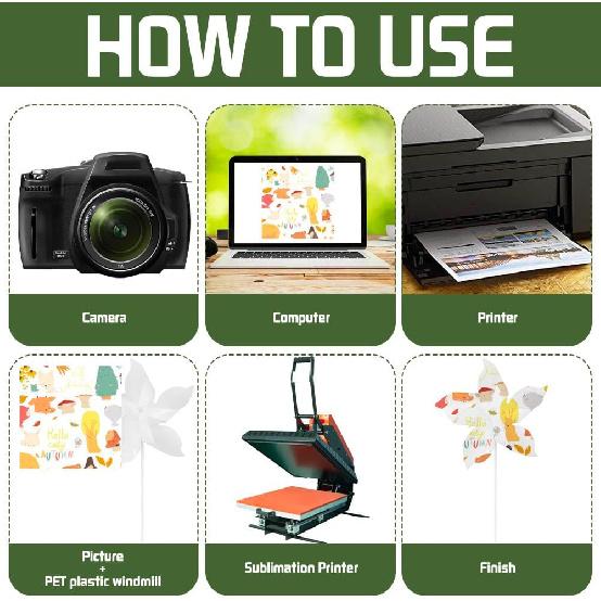 6 Pcs Sublimation Plastic Windmill Blanks Heat Transfer DIY Pinwheels Double Sided Blank Pinwheels for Garden Patio Lawn Picnic Party Decor