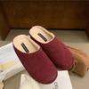 2025 Autumn and Winter New Round Head Leather Matte Casual Boken Velvet Warm Beans Pregnant Women Half Drag Single Shoes