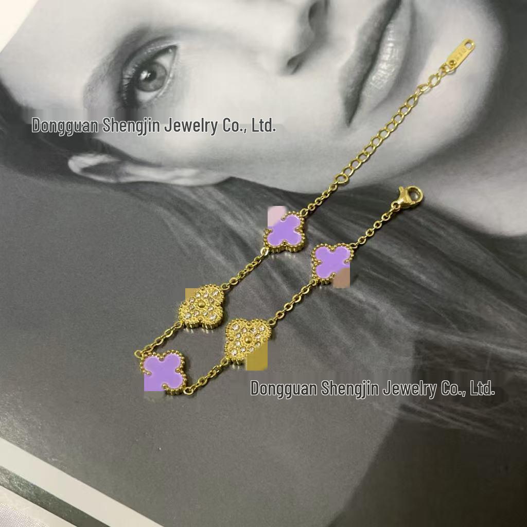 18k Gold 13mm Clover & Diamond Five-Flower Bracelet - Women's Simple, Versatile, Non-Fading Fashion Accessory