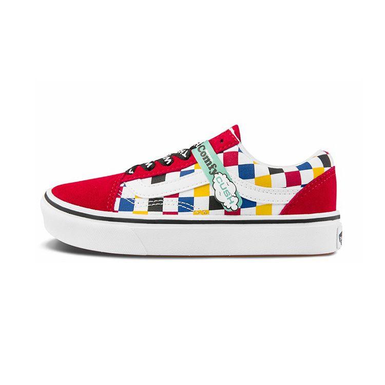 Vans Old Skool Series Canvas Checkerboard Trendy Versatile Sports Low-Top Kids Skate Shoes Red White Blue Color Block Kids Sneakers VN0A4U1Q2JR