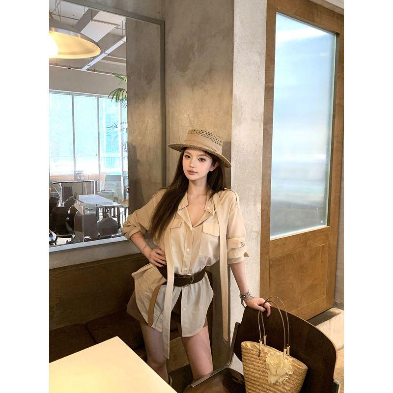 Kumikumi Old Qian Style Suit Stylish Long Sleeves Shirt Women's Autumn High Waist Slim Looking Casual Shorts Two-piece Set