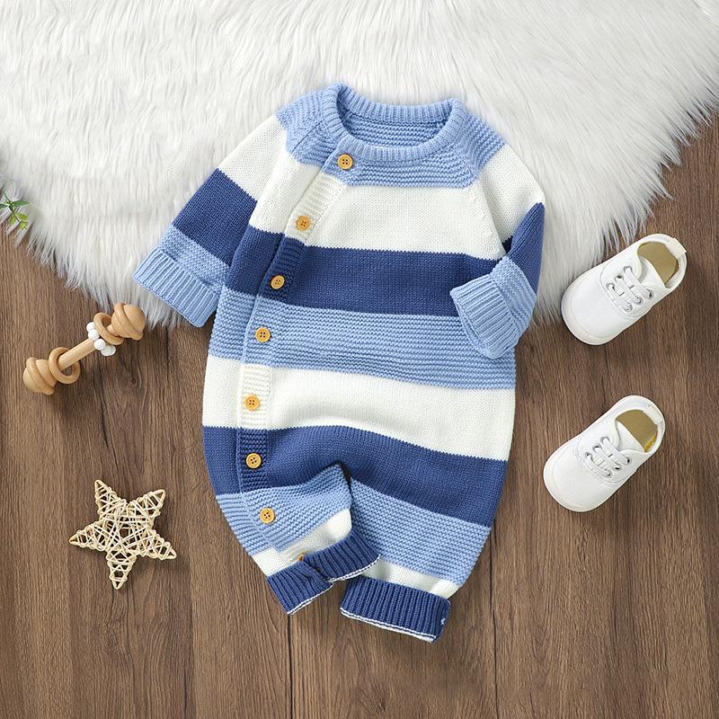 Winter Baby Rompers Clothes Warm Knit Striped Romper Boys Girls Jumpsuits Fall One Pieces Autumn Infant Unisex Playsuits