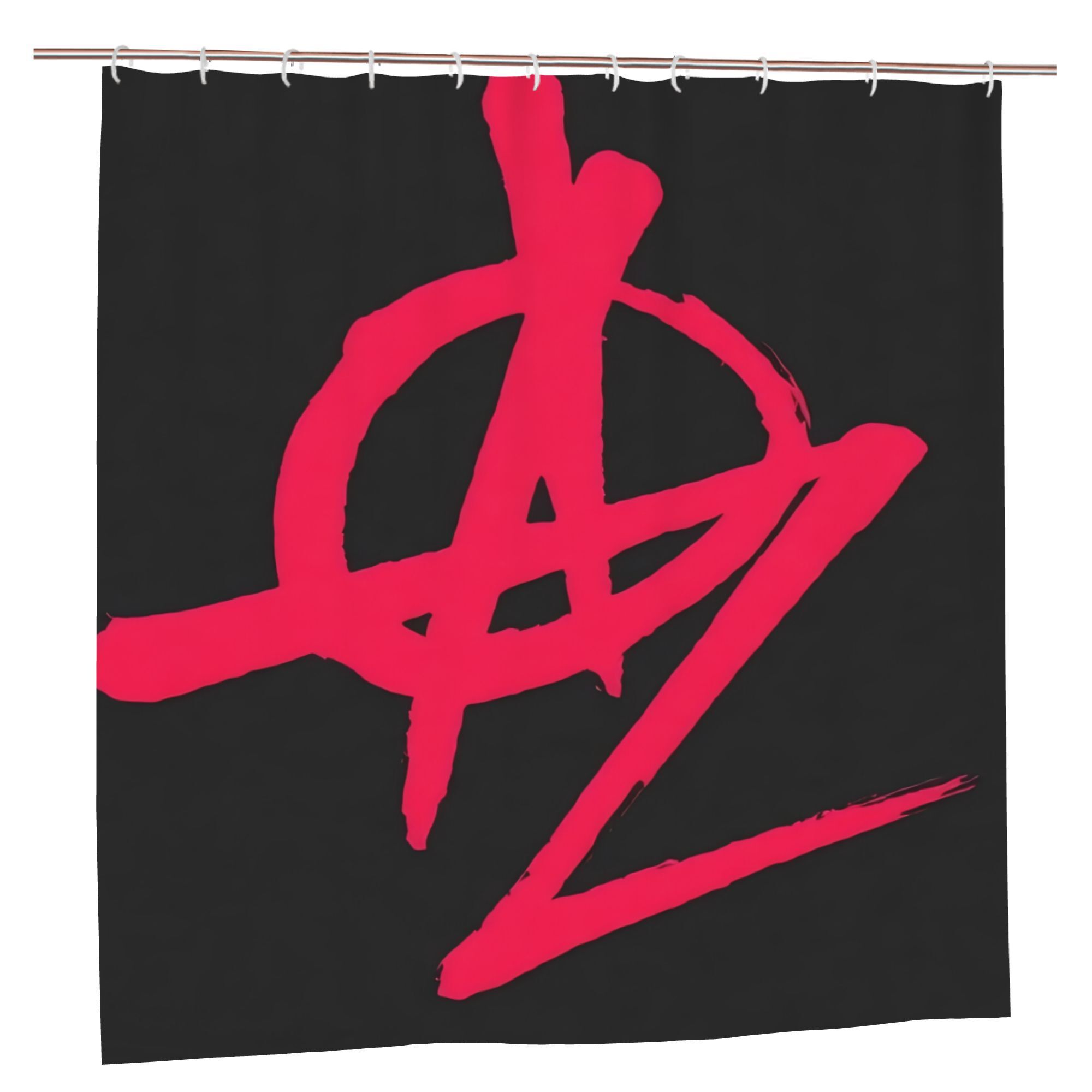 

Stylish Black & Red Orden Libre Z Print Shower Curtain, Removable Polyester Bathroom Decor with Grommets, Modern Artistic Design 90x180cm