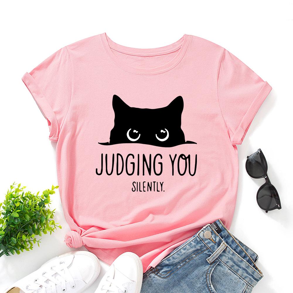 

Cotton T-Shirt Short Sleeve Round Neck Women 2d Print Tops 3XL