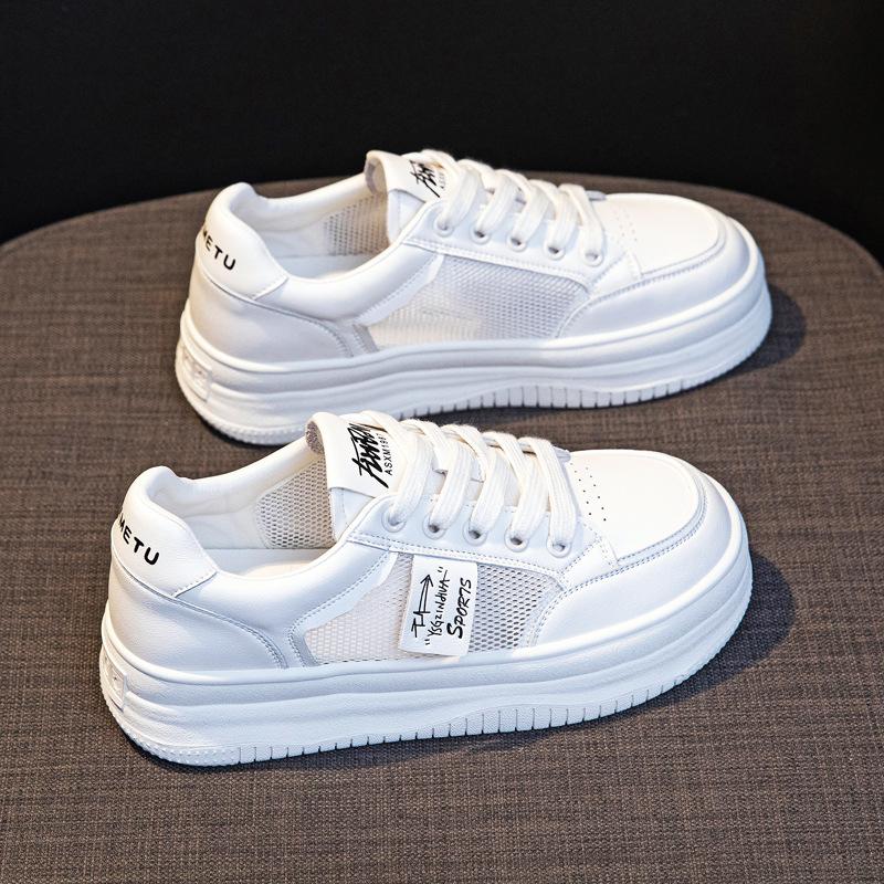 

Маленькие белые туфли из натуральной кожи, женские, весна-лето, новые, толстые, хитовые, цветные, с круглым носком, повседневные, спортивные, сетчатые, дышащие, полые кроссовки 40