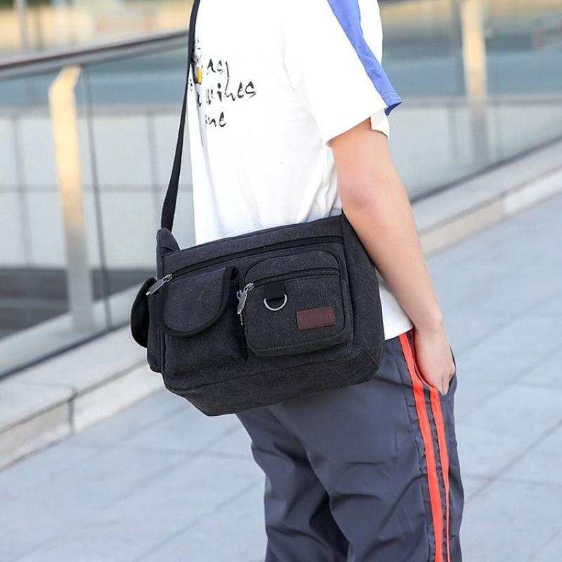 Fashion Canvas Messenger Bag with Multi Pocket Shoulder Bag Design Adjustable Strap Casual Crossbody Purse Men Everyday