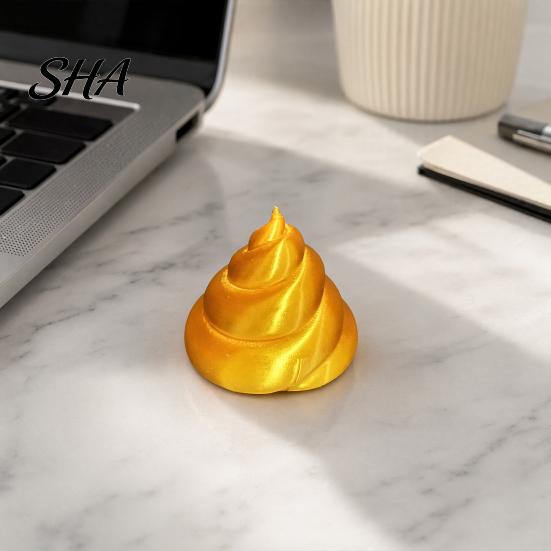 Crack-resistant Sculpture 3D Printed Golden Poop Rotating Figurine, Luck Fortune Desk Decor, Funny Car Burr-free Figurine Accessory with Turnable