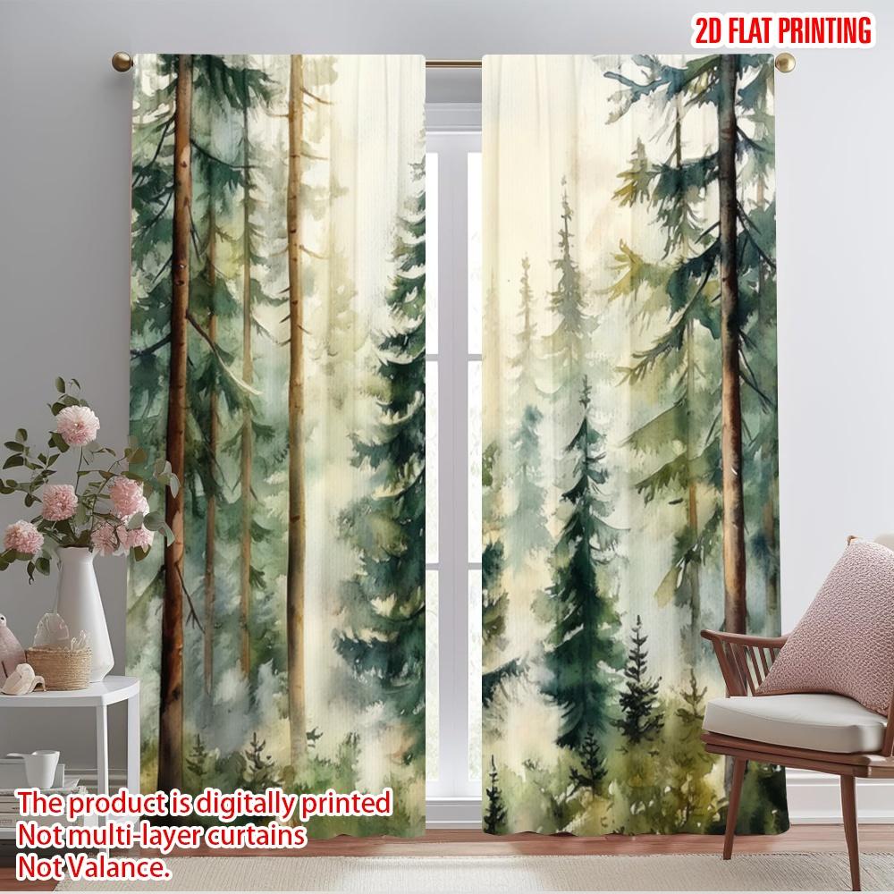 

2pcs,2D plane printing Print Curtains Misty Pines Durable Polyester (without rod) Versatile All Ldeal for Living Room, Bedroom, 52.50×116.00 CM 2pcs
