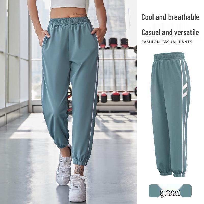 

Женские леггинсы для йоги в полоску с высокой талией Juyitang - Летние облегающие брюки 9/10 Small зелёный