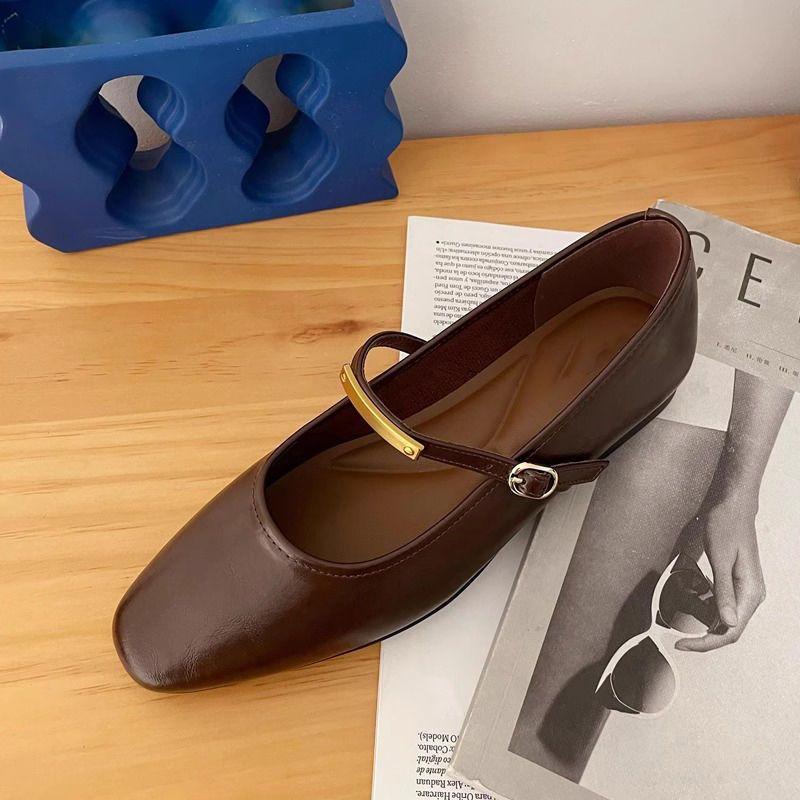 

Женские туфли из маленькой кожи с квадратным носком, новые весенне-осенние, в стиле ретро, с квадратным носком, в стиле феи, французские, для работы, из мягкой кожи, балетки Мэри Джейн 39 коричневый