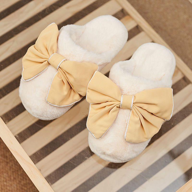 Cozy Bow Plush Slippers: Warm Non-Slip Indoor Cotton for Autumn & Winter