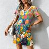 Summer Fashion Women's V Neck   Monet-style Floral Print Printed  Dress Sex Short Skirt Dresses