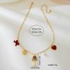 Fashion Simple Temperament Elegant Woman Metal Red Love Artificial Pearl Bow Women's Necklace
