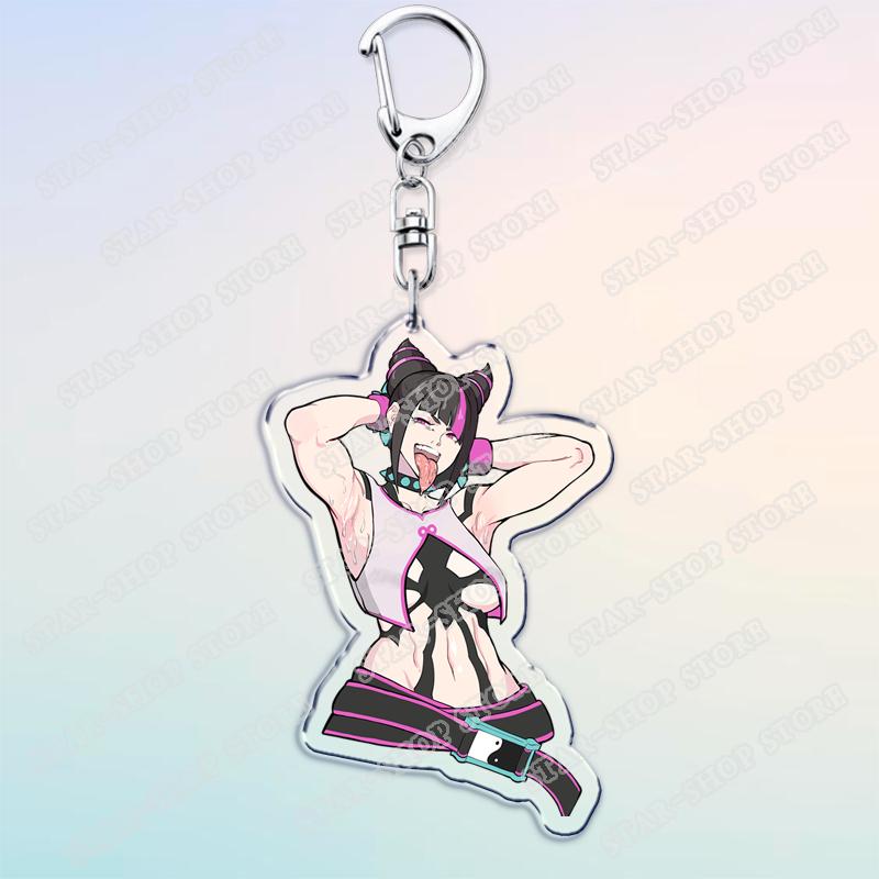 Popular Video Games Keychain for Accessories Juri Han Waifu Anime Girl Keyring Jewelry Fans Friends Gifts
