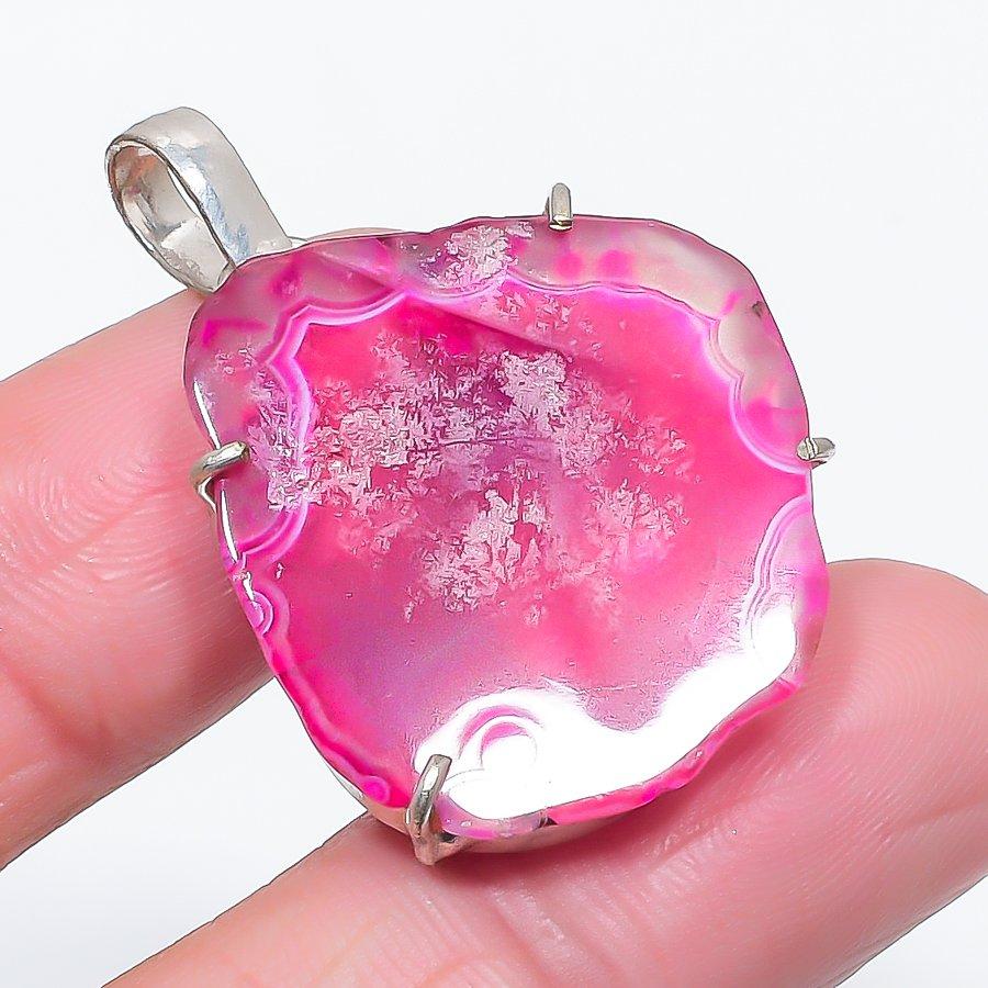 

Натуральный розовый друзовый срез драгоценный камень 925 стерлинговое серебро ювелирный кулон 1,58 q5T94