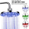 Rain Shower Head, 8" inch Round LED Shower with 3 Color Temperature Controlled Lights Changing automatically Water Rainfall High-Pressure Bathroom