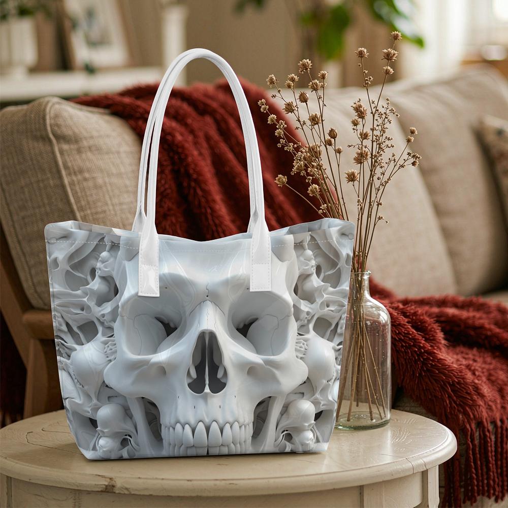 Gothic Skull Pattern Tote Bag Fashion Shoulder Handbag for Daily Use Cool Street Style Casual Carry All Bag
