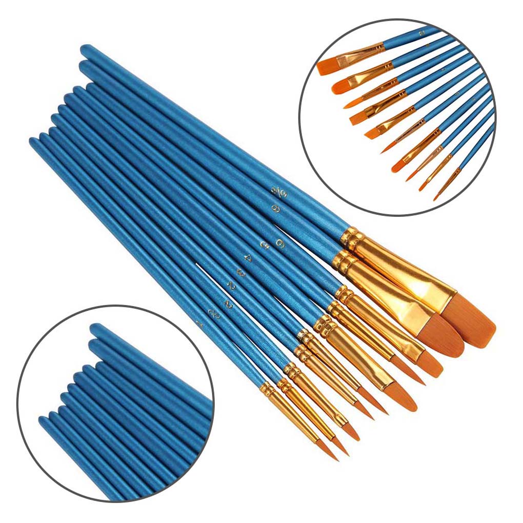 10X Aquarellmalpinsel Set Acrylmalerei Nylonhaar Kunstfarbe D NE