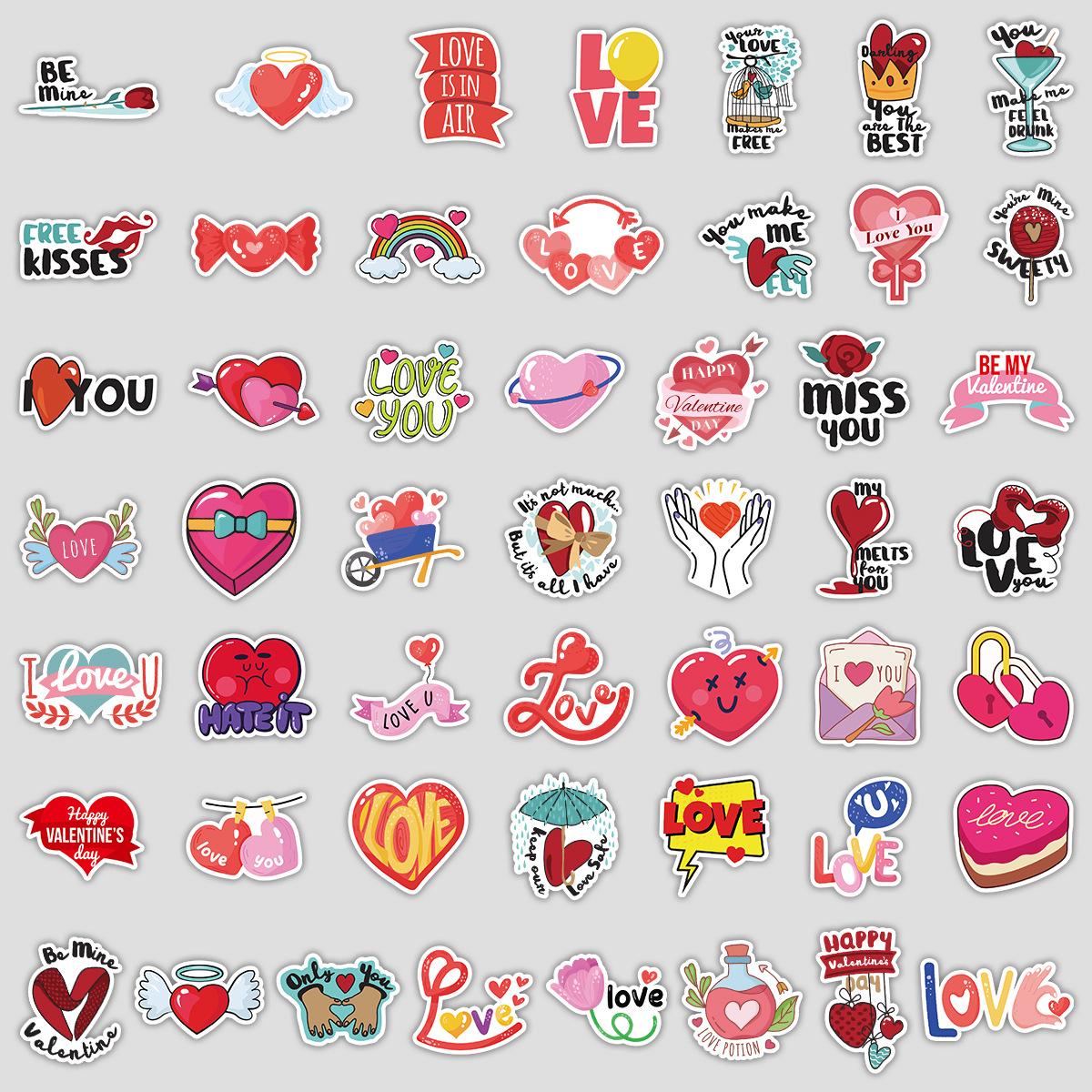 

50 штук граффити-наклеек на тему любви ко Дню святого Валентина, для стаканов для воды, багажа, водонепроницаемые декоративные наклейки, креативные фестивальные наклейки