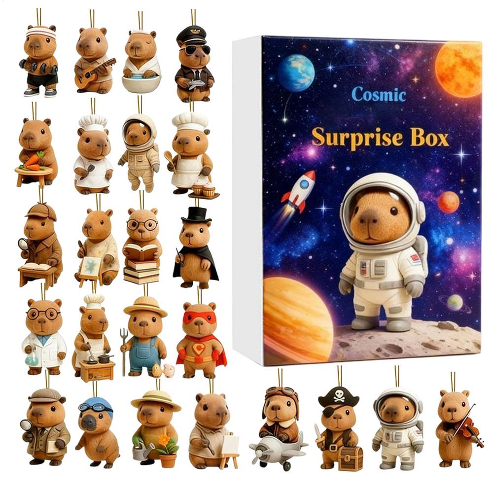 24Days Advent Capybara Toy Christmas Countdown Calendar 2D Flat Acrylic Pendant For Festive Car Rearview Stocking Stuffer Mantel