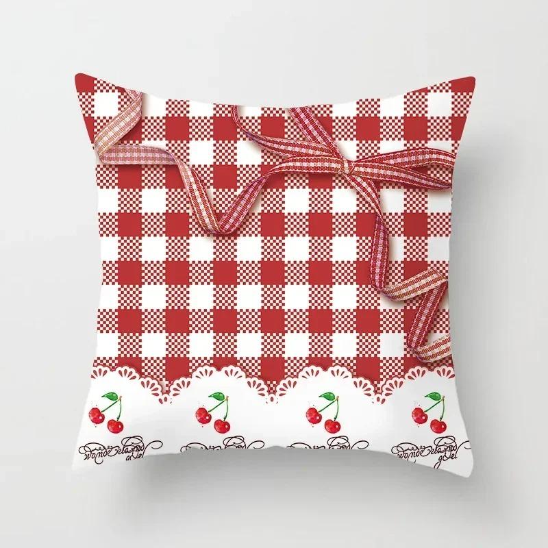 Cute Red Print Geometric Red Plaid Pink Lolita Pillow Cover Decorative Modern Nordic Throw Pillow Cover