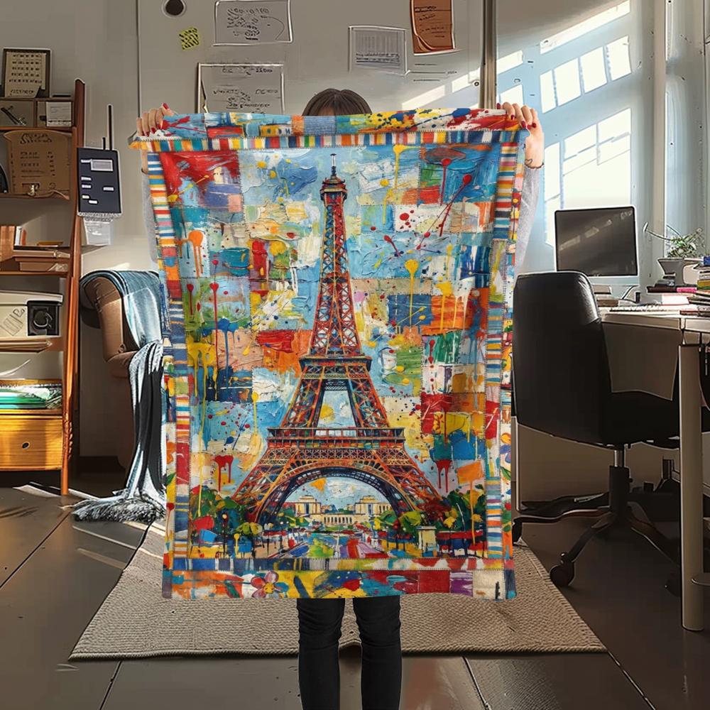 Paris Eiffel Tower Print Flannel Blanket, High quality Comfortable for All Seasons, Home Decor, Warmth and Comfort, Perfect for Christmas Gifts82