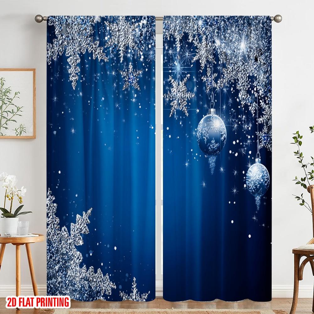 2pcs  2D plane printing Contemporary Curtains Blue Pattern Polyester Fabric (without rod) Festive Use for Bedroom   Living Room