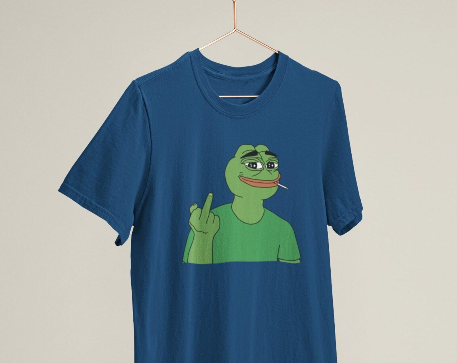 Pepe The Frog Middle Finger Smoking Meme / Heavyweight cotton unisex T shirt with print tee top S