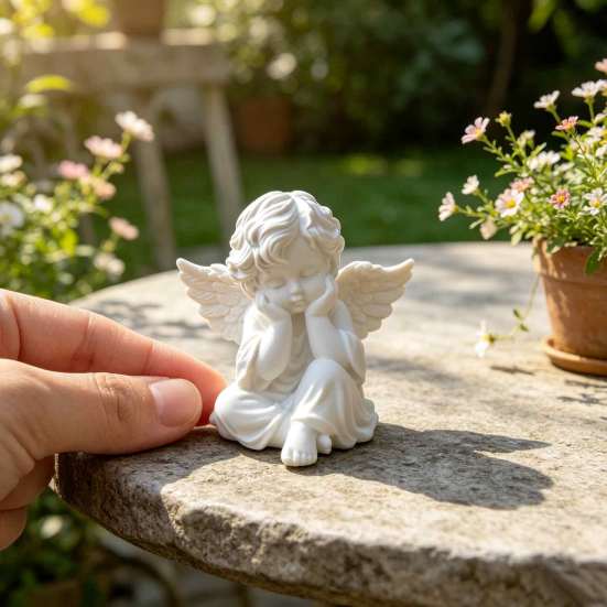 Holding Chin Angel Statue 3D Printed Retro Figurine, Guardian Statue, Winged Figurine Matte White Sculpture for Home Office Desk Decor