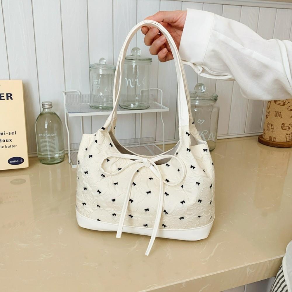 Portable Sweet Shoulder Bag Simple Style Contrast Handbags Gift Bowknot Underarm Bag  Travel белый