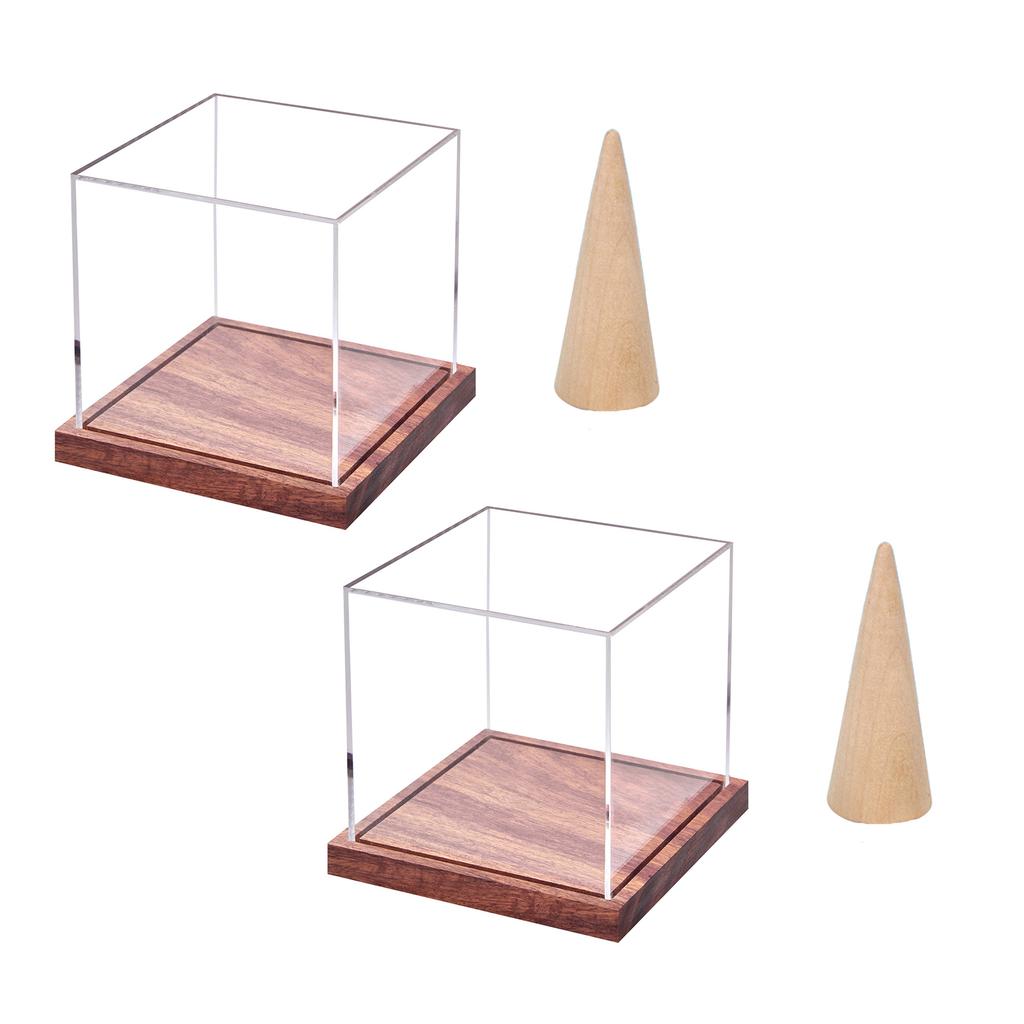 Large Championship Rings Holder Clear Acrylic Display Case Protective Wood Base Storage Rack for Baseball Rings