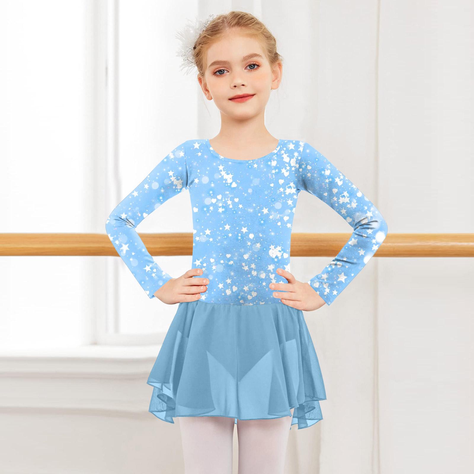 Girls  Color-blocked Romper Long-sleeved Tulle Dress Dance Costume 160 небесно-голубой