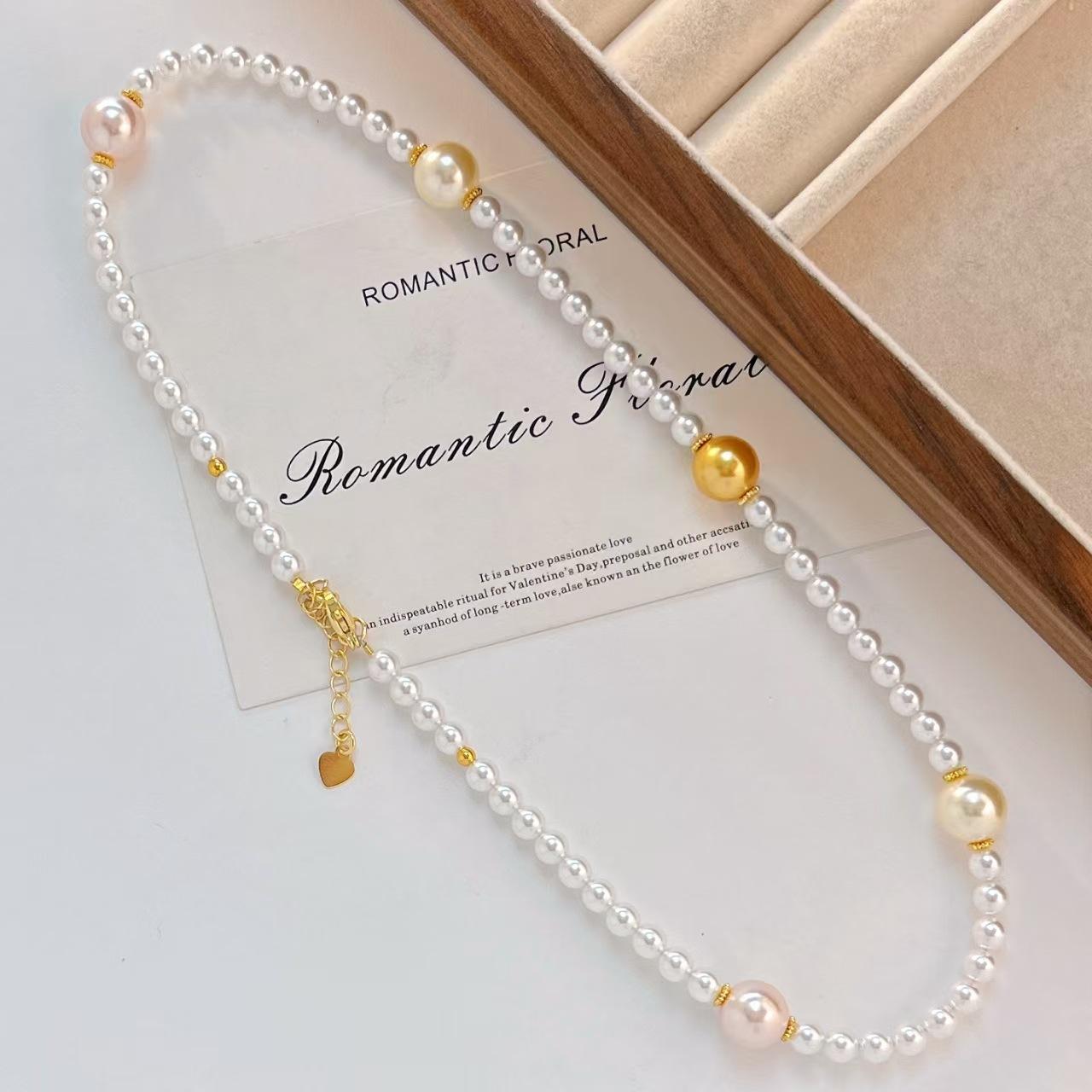 

High Quality Retro High Sense Gypsy Star Mixed Color Artificial Crystal Pearl Necklace Collarbone Chain