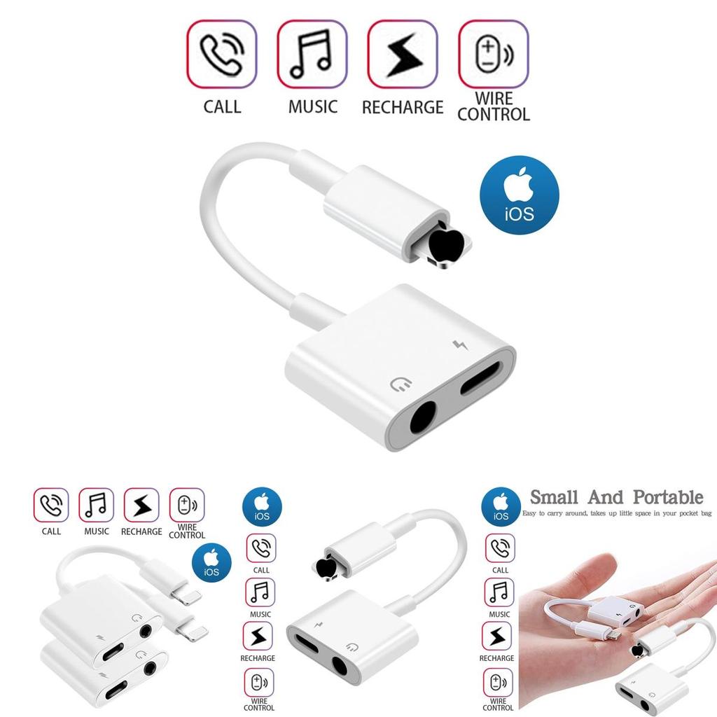 Iphone Headphone Adapter Charger 2 In 1 High-quality Tpe Wire Lightweight And Portable
