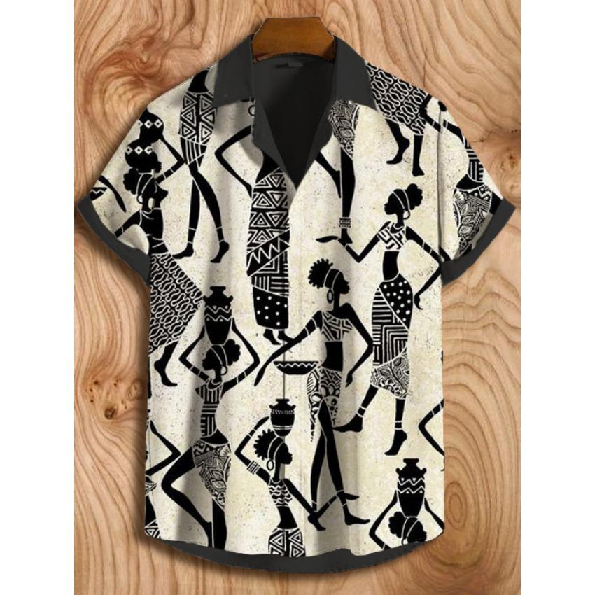 

2025 Винтаж Африканский Стиль Мужские Ретро Этнические Племенные Рубашки С Коротким Рукавом Топы Модные Повседневные Уличные Мужские Рубашки Для Отдыха 5XL