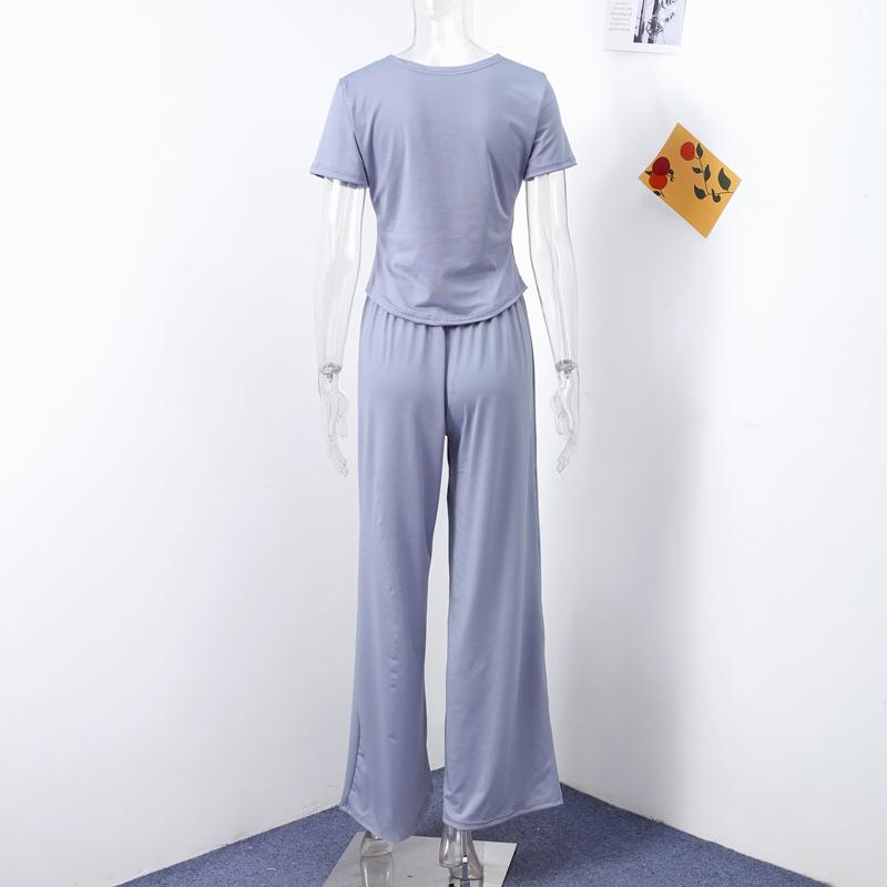 Uformelt Langbuksesett Dame O-hals Kortermet T-skjorte Elastisk Midje Buksesett Vår Sommer Ensfarget Dame Pendlerantrekk