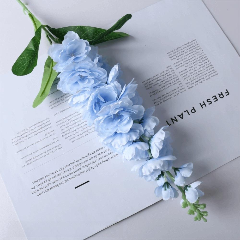 3D 85cm Artificial Violet with Leaves Long Stems Faux Larkspur Fake Bouquet Wedding