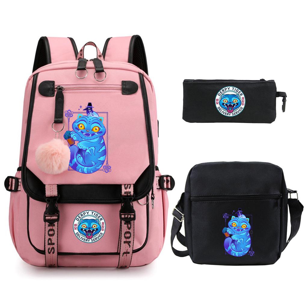 Animation Cartoon Peripheral Primary And Secondary School Students Schoolbag Multi-Functional Large-Capacity Leisure Backpack Three-Piece Set
