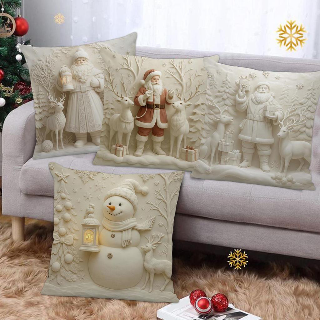 4 Pcs Christmas Themed Cushion Cover Soft Single-sided Printed Decorative Pillow Cover For Sofa Living Room Decoration 45x45cm