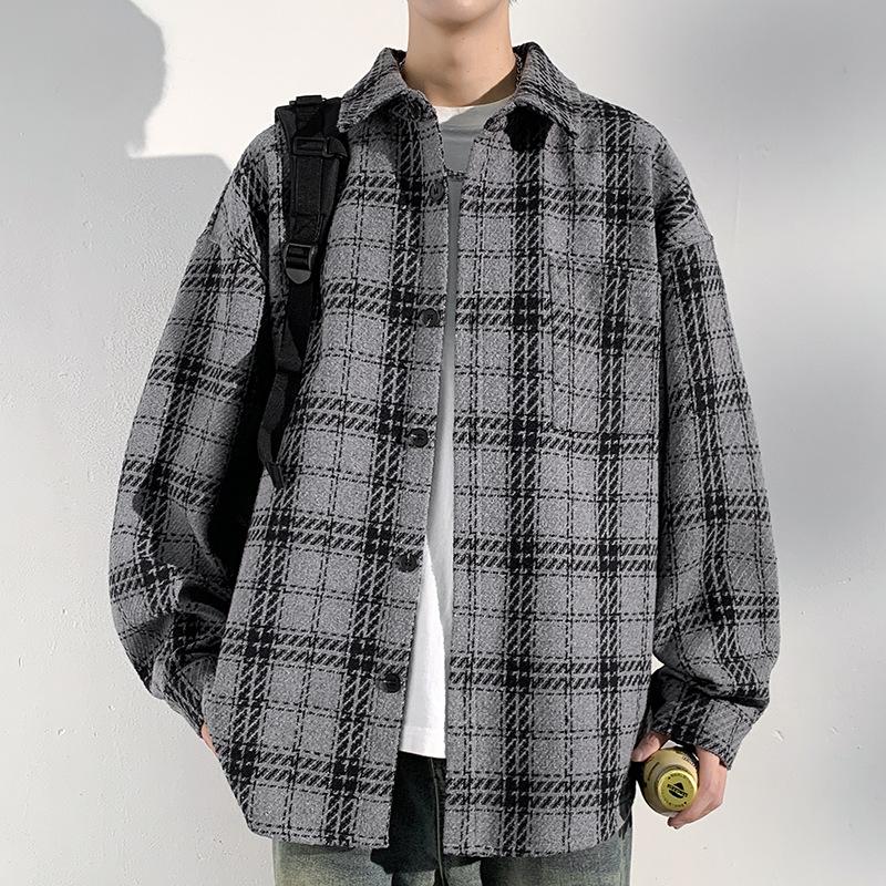 Xiaoxiangfeng Woolen Plaid Jacket for Men In Autumn New Style Loose and Versatile American Retro Lapel Jacket for Men