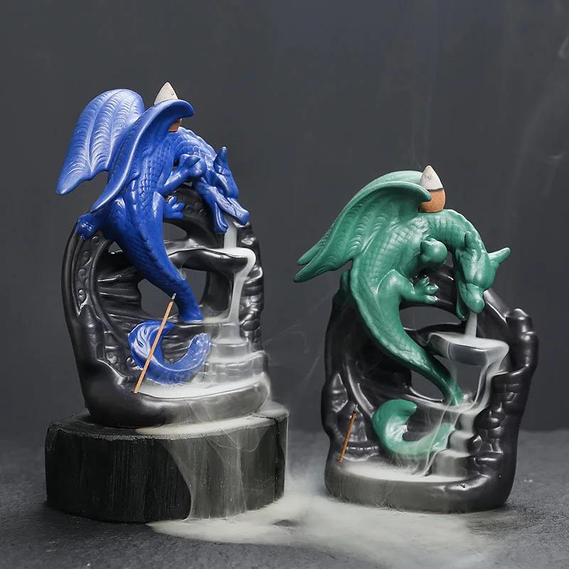 Ceramic Vintage Dragon Backflow Incense Burner, Home Decor, Tabletop Decor, Home Aromatherapy Christmas Gifts (Without Incense)