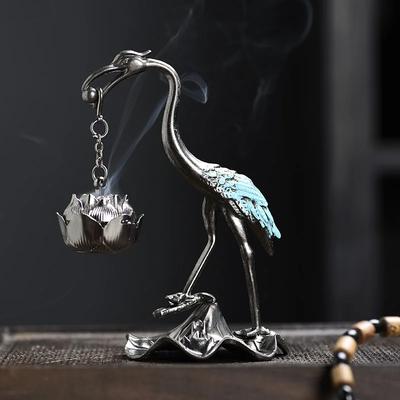 Vintage Alloy Lotus Hanging Stove Iron Crane Buddhist Lotus Incense Burner Table Alloy Sandalwood Incense Burner