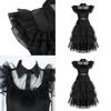 Wednesday Addams Kids Dress Cosplay Costume Party A-shaped Tiered Skirt