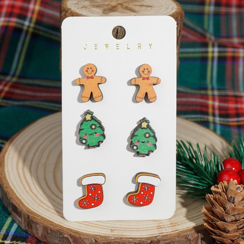 Christmas stud earrings new elk windmill old man snowman gloves earrings set combination earrings women