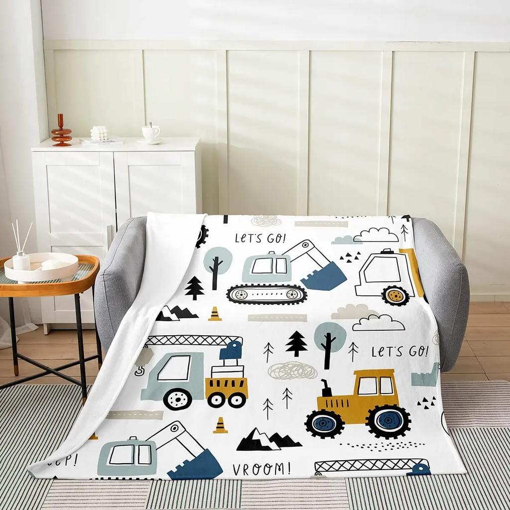 Construction Truck Blanket Kids Boys Cartoon Excavator Plush Throw Blanket Fuzzy Flannel Tractor Blankets for Bed Couch Sofa